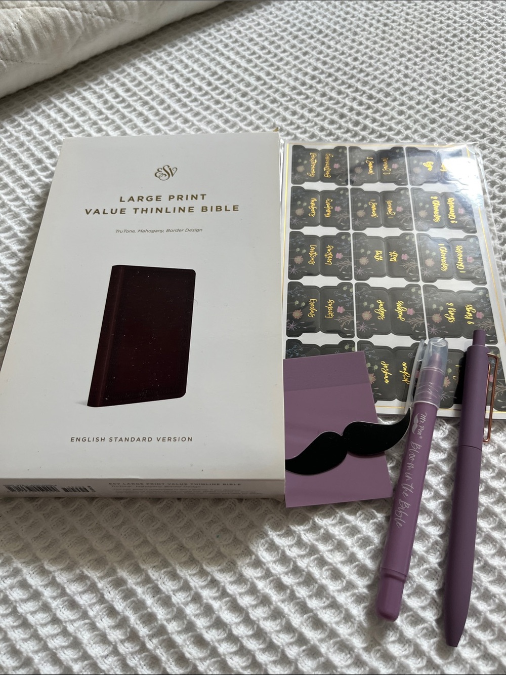 ESV Large Print Value Thinline Bible Burgundy with Mr Pen Purple Pen Set. New